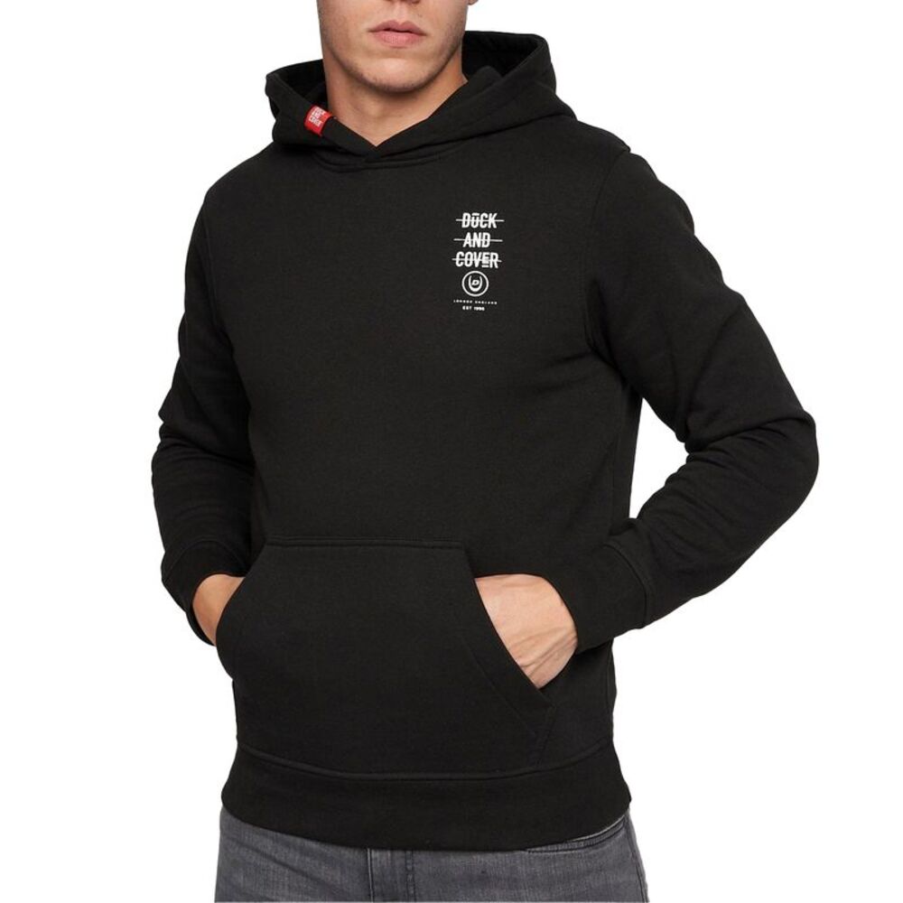 Duck and Cover Mens Cotton Blend Logo Hoodie / Black